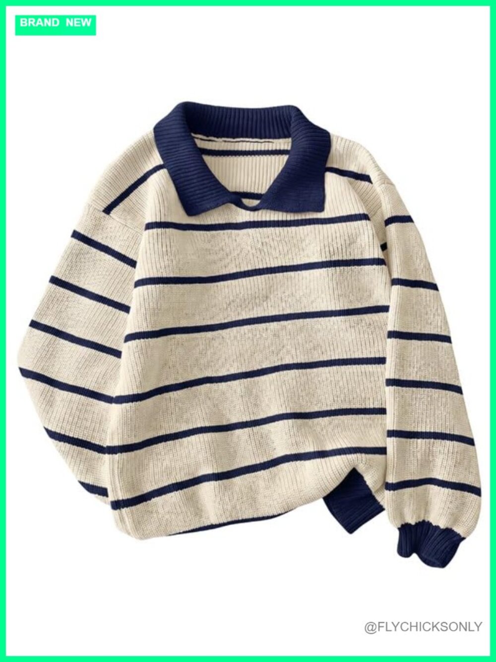 Oversized Striped Collared Sweater Cotton Acrylic Knit Pullover